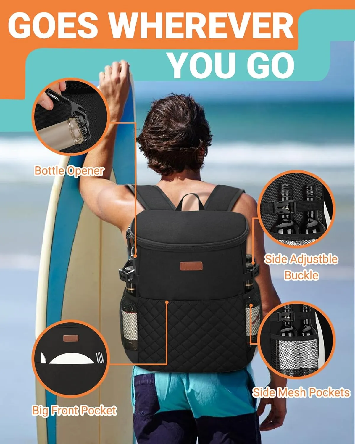 Soft Cooler Backpack 30 Cans/45 Cans, Backpack Coolers Insulated Leak Proof Thermal Lunch Backpack for Men Work Small Cooler Bag Beach Travel Picnic Drink Beverage Beer