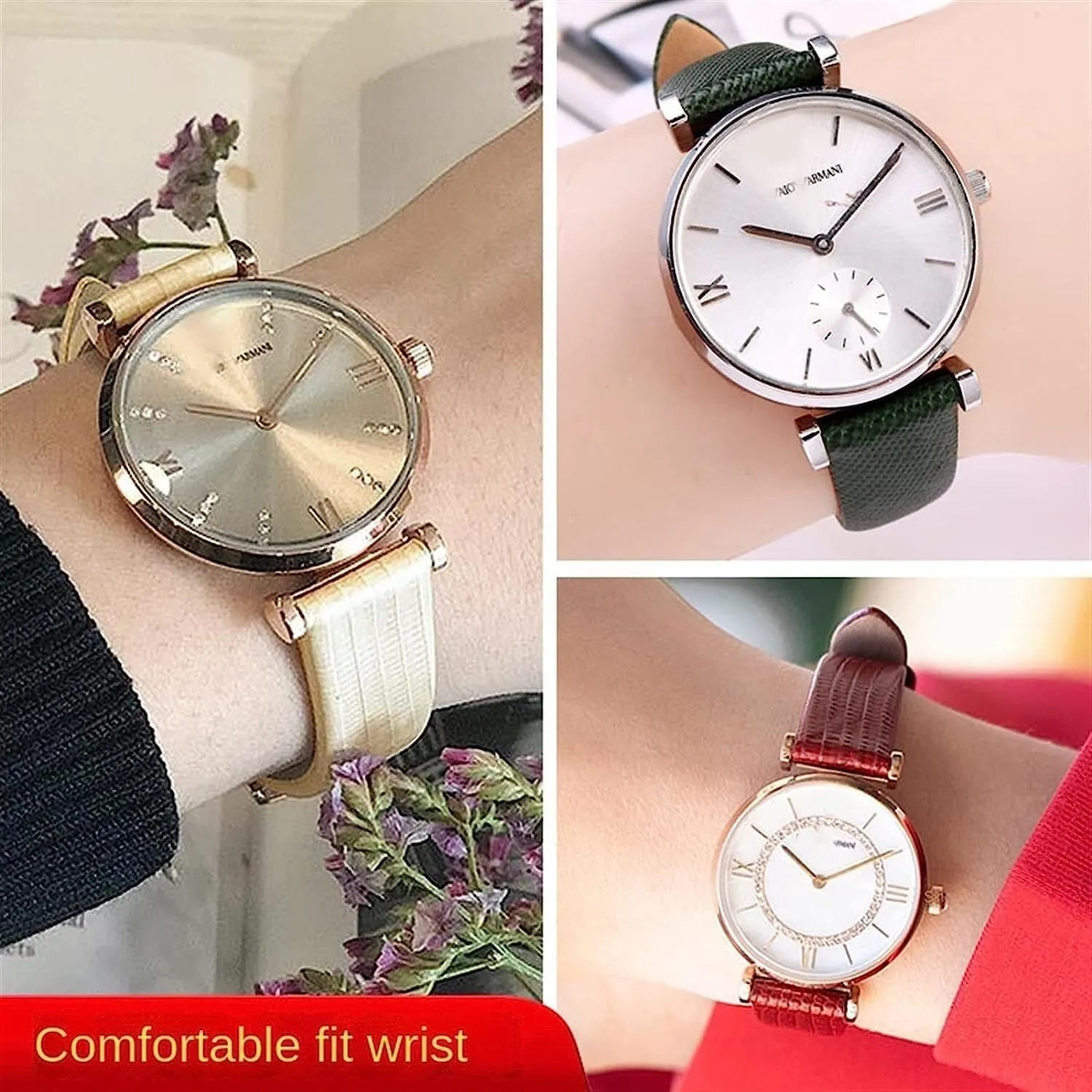 Soft Genuine Leather watch strap For Armani AR1681 1683 1882 1926 1726 Thin Women Wristband Watch replacement accessories