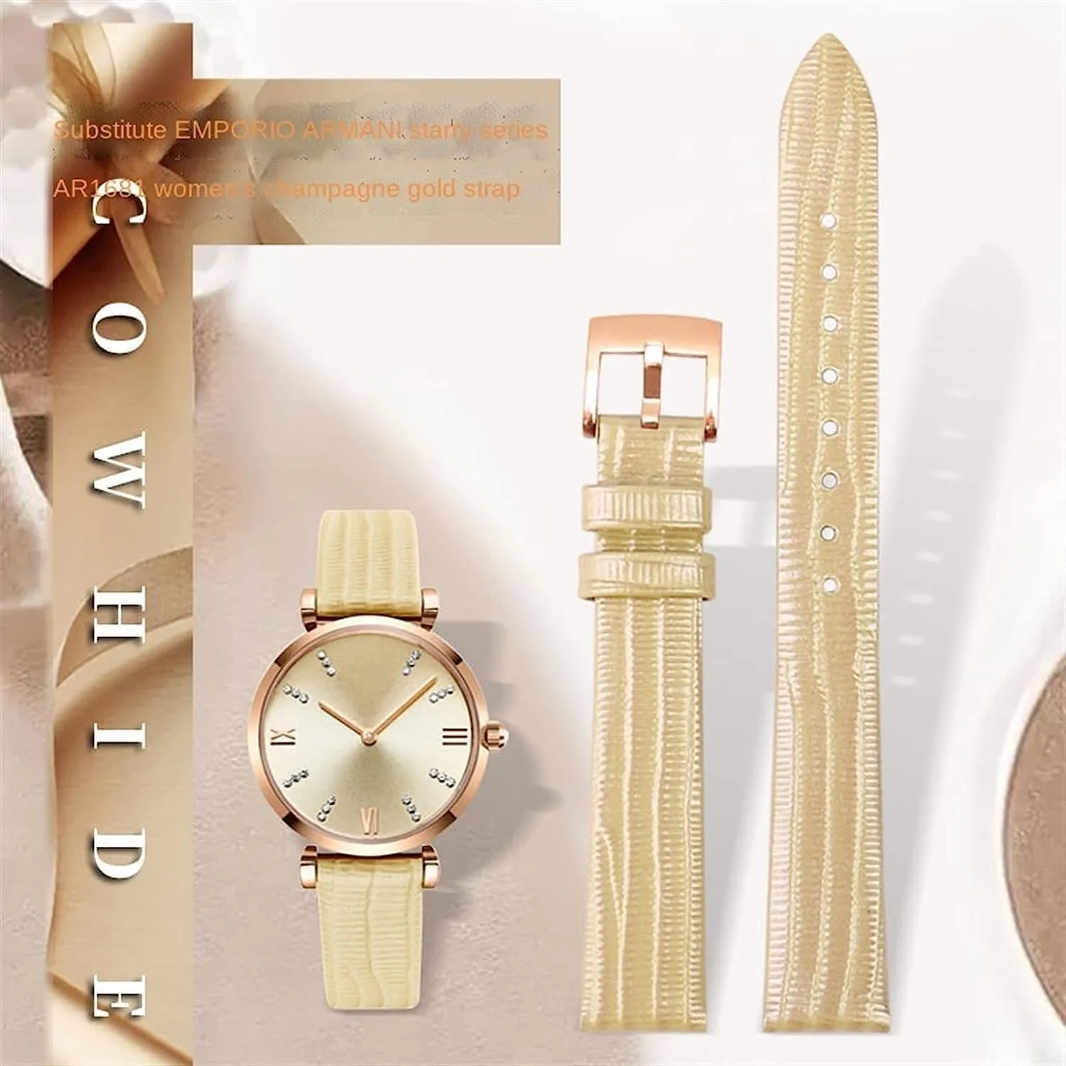 Soft Genuine Leather watch strap For Armani AR1681 1683 1882 1926 1726 Thin Women Wristband Watch replacement accessories