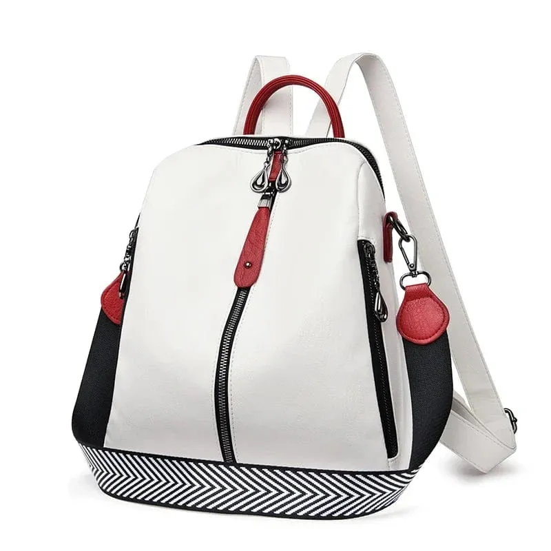 Soft Leather Fashion Backpack for Women Eye-Catching Large Capacity Travel Rucksack Shoulder Bag Ladies Bookbag