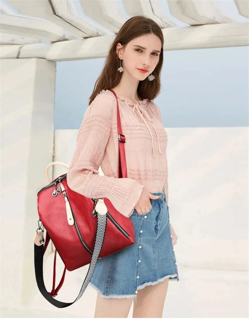Soft Leather Fashion Backpack for Women Eye-Catching Large Capacity Travel Rucksack Shoulder Bag Ladies Bookbag