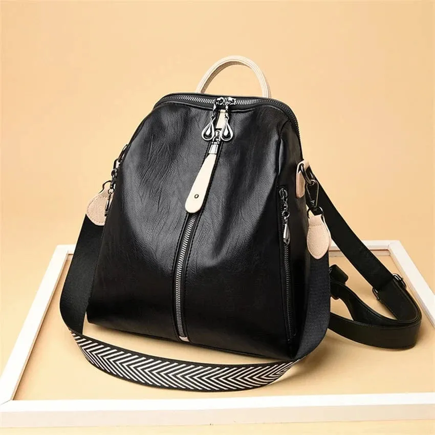 Soft Leather Fashion Backpack for Women Eye-Catching Large Capacity Travel Rucksack Shoulder Bag Ladies Bookbag