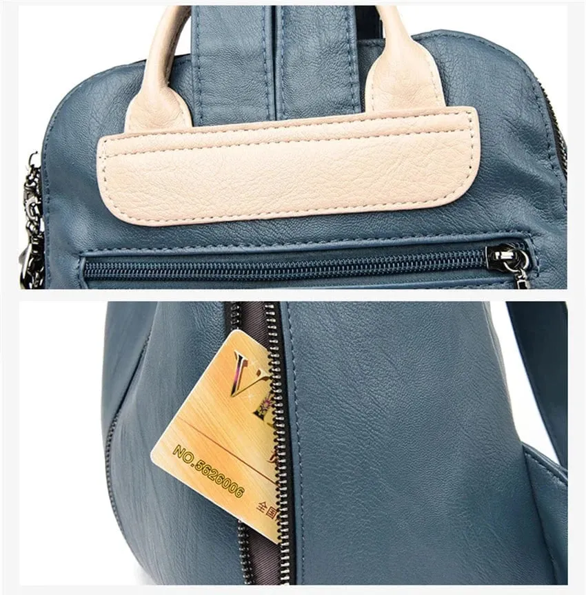 Soft Leather Fashion Backpack for Women Eye-Catching Large Capacity Travel Rucksack Shoulder Bag Ladies Bookbag