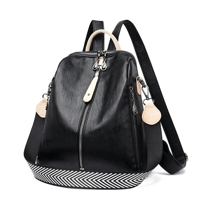Soft Leather Fashion Backpack for Women Eye-Catching Large Capacity Travel Rucksack Shoulder Bag Ladies Bookbag