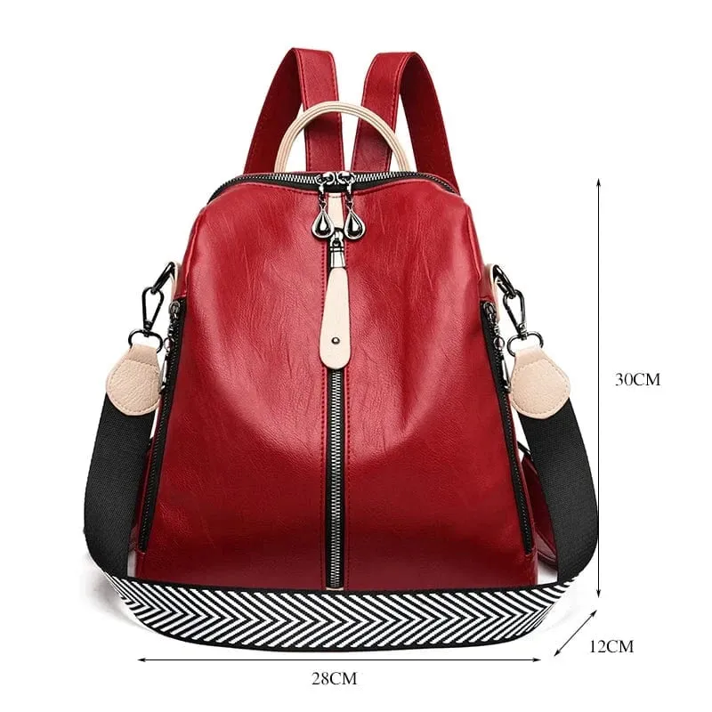 Soft Leather Fashion Backpack for Women Eye-Catching Large Capacity Travel Rucksack Shoulder Bag Ladies Bookbag