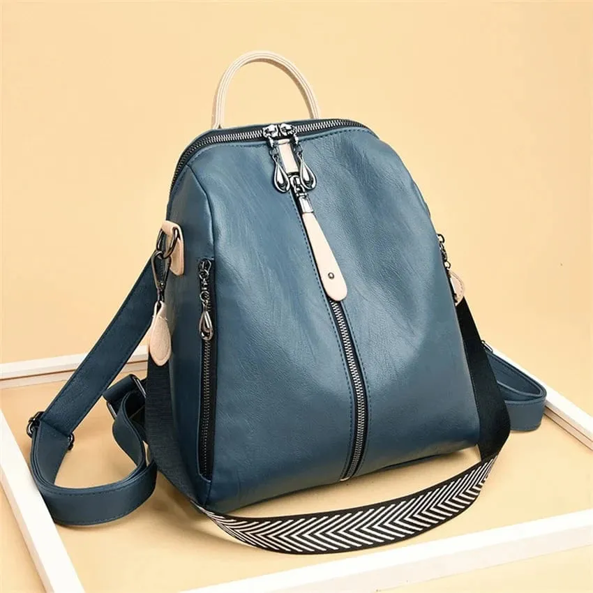 Soft Leather Fashion Backpack for Women Eye-Catching Large Capacity Travel Rucksack Shoulder Bag Ladies Bookbag