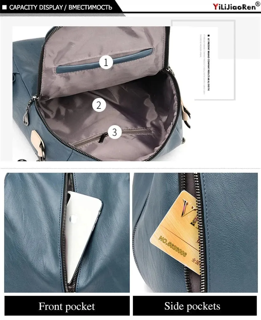 Soft Leather Fashion Backpack for Women Eye-Catching Large Capacity Travel Rucksack Shoulder Bag Ladies Bookbag