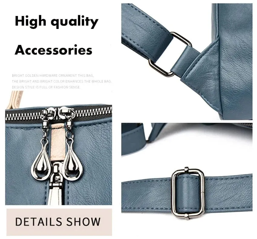 Soft Leather Fashion Backpack for Women Eye-Catching Large Capacity Travel Rucksack Shoulder Bag Ladies Bookbag