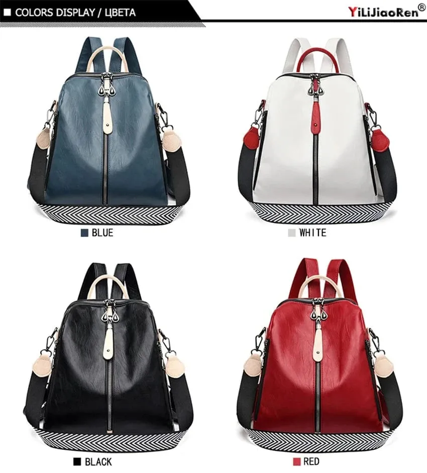 Soft Leather Fashion Backpack for Women Eye-Catching Large Capacity Travel Rucksack Shoulder Bag Ladies Bookbag