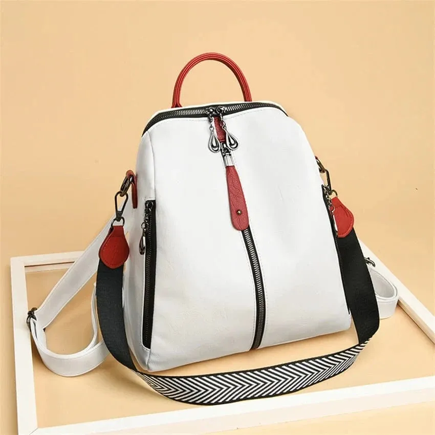 Soft Leather Fashion Backpack for Women Eye-Catching Large Capacity Travel Rucksack Shoulder Bag Ladies Bookbag