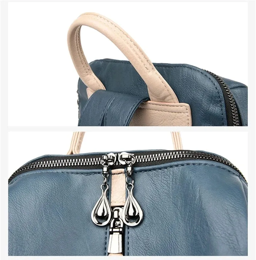 Soft Leather Fashion Backpack for Women Eye-Catching Large Capacity Travel Rucksack Shoulder Bag Ladies Bookbag