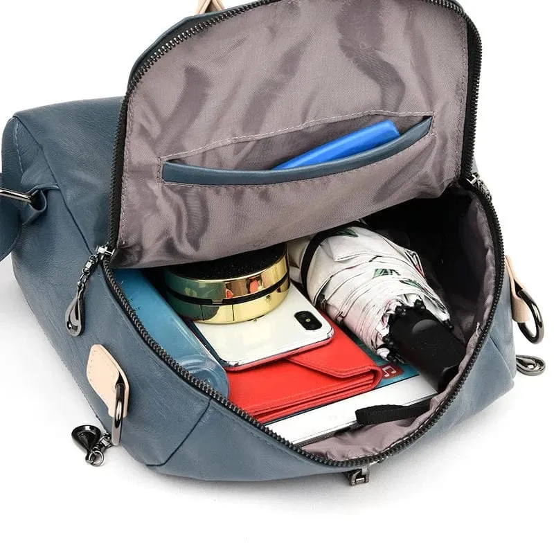 Soft Leather Fashion Backpack for Women Eye-Catching Large Capacity Travel Rucksack Shoulder Bag Ladies Bookbag