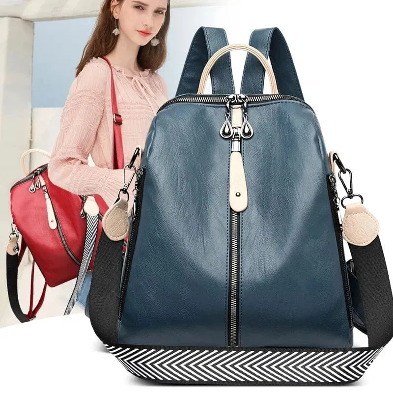 Soft Leather Fashion Backpack for Women Eye-Catching Large Capacity Travel Rucksack Shoulder Bag Ladies Bookbag