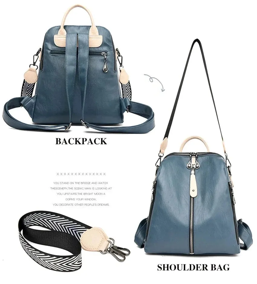 Soft Leather Fashion Backpack for Women Eye-Catching Large Capacity Travel Rucksack Shoulder Bag Ladies Bookbag