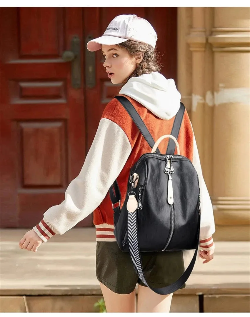 Soft Leather Fashion Backpack for Women Eye-Catching Large Capacity Travel Rucksack Shoulder Bag Ladies Bookbag