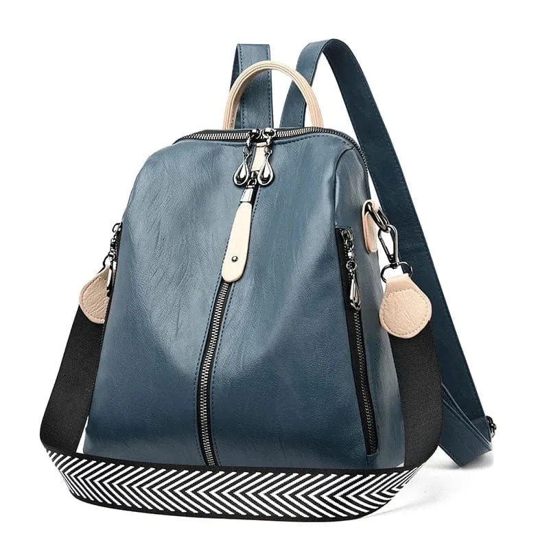 Soft Leather Fashion Backpack for Women Eye-Catching Large Capacity Travel Rucksack Shoulder Bag Ladies Bookbag