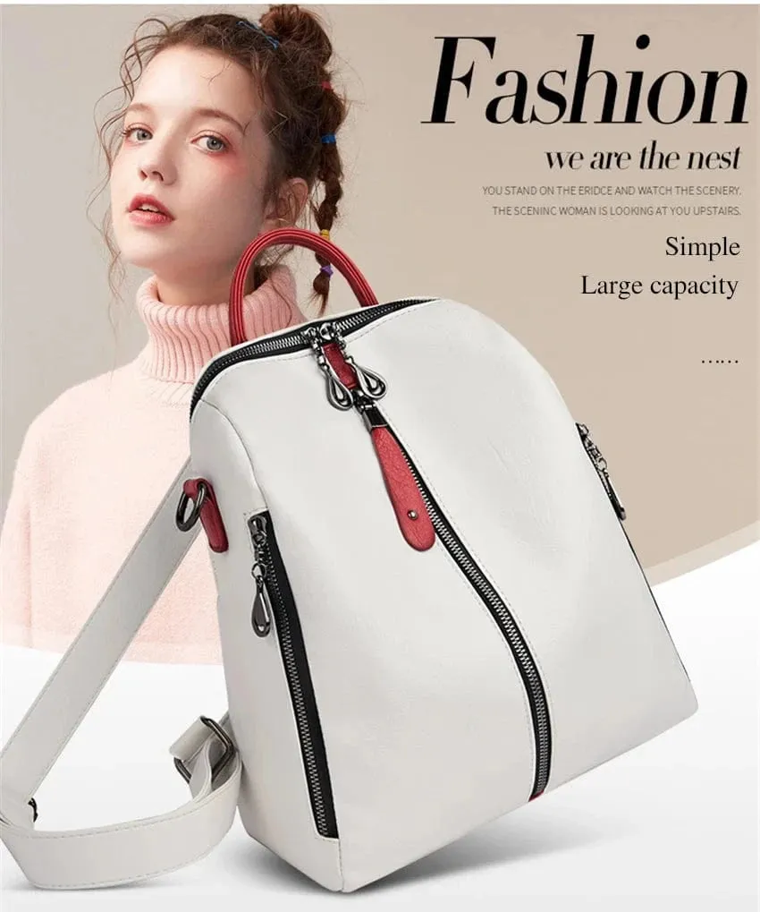 Soft Leather Fashion Backpack for Women Eye-Catching Large Capacity Travel Rucksack Shoulder Bag Ladies Bookbag