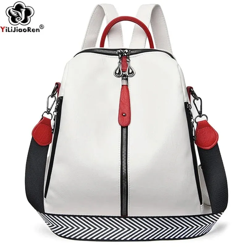 Soft Leather Fashion Backpack for Women Eye-Catching Large Capacity Travel Rucksack Shoulder Bag Ladies Bookbag