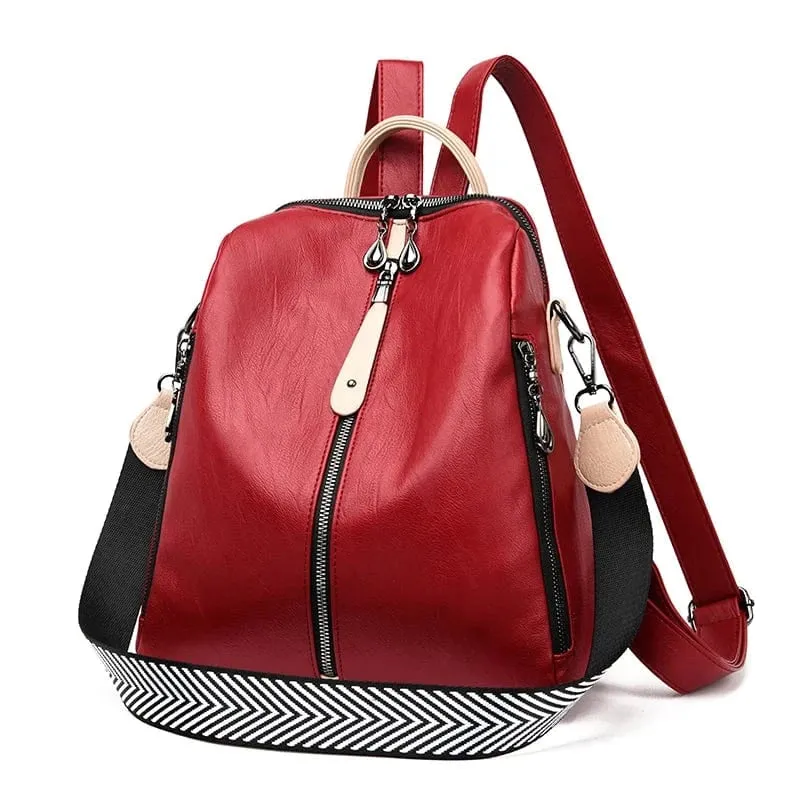 Soft Leather Fashion Backpack for Women Eye-Catching Large Capacity Travel Rucksack Shoulder Bag Ladies Bookbag