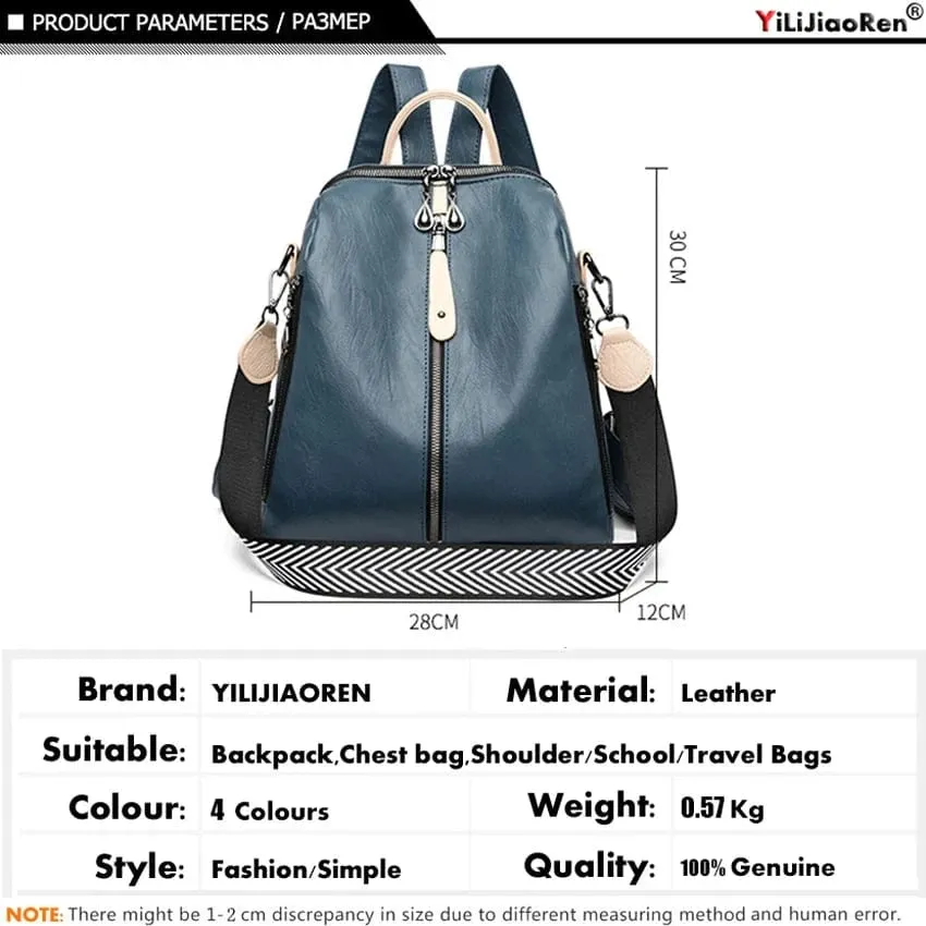 Soft Leather Fashion Backpack for Women Eye-Catching Large Capacity Travel Rucksack Shoulder Bag Ladies Bookbag
