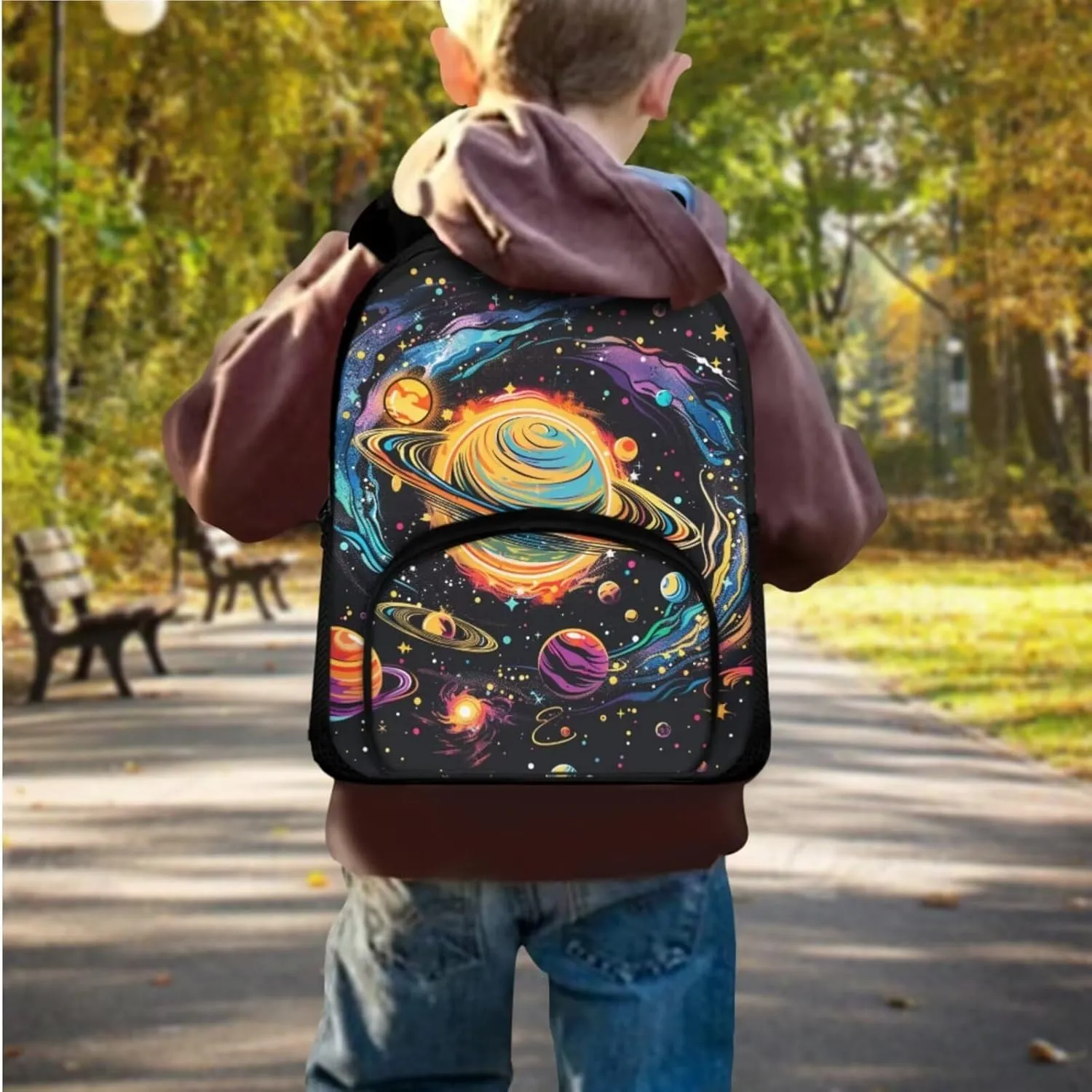Solar System Backpack for Boys Girls 3PCS Backpack Set with Lunch Bag Pencil Case Cool Galaxy Bookbags for Children Teens Lightweight 12 Inch Backpack 3 in 1 Set for School Travel