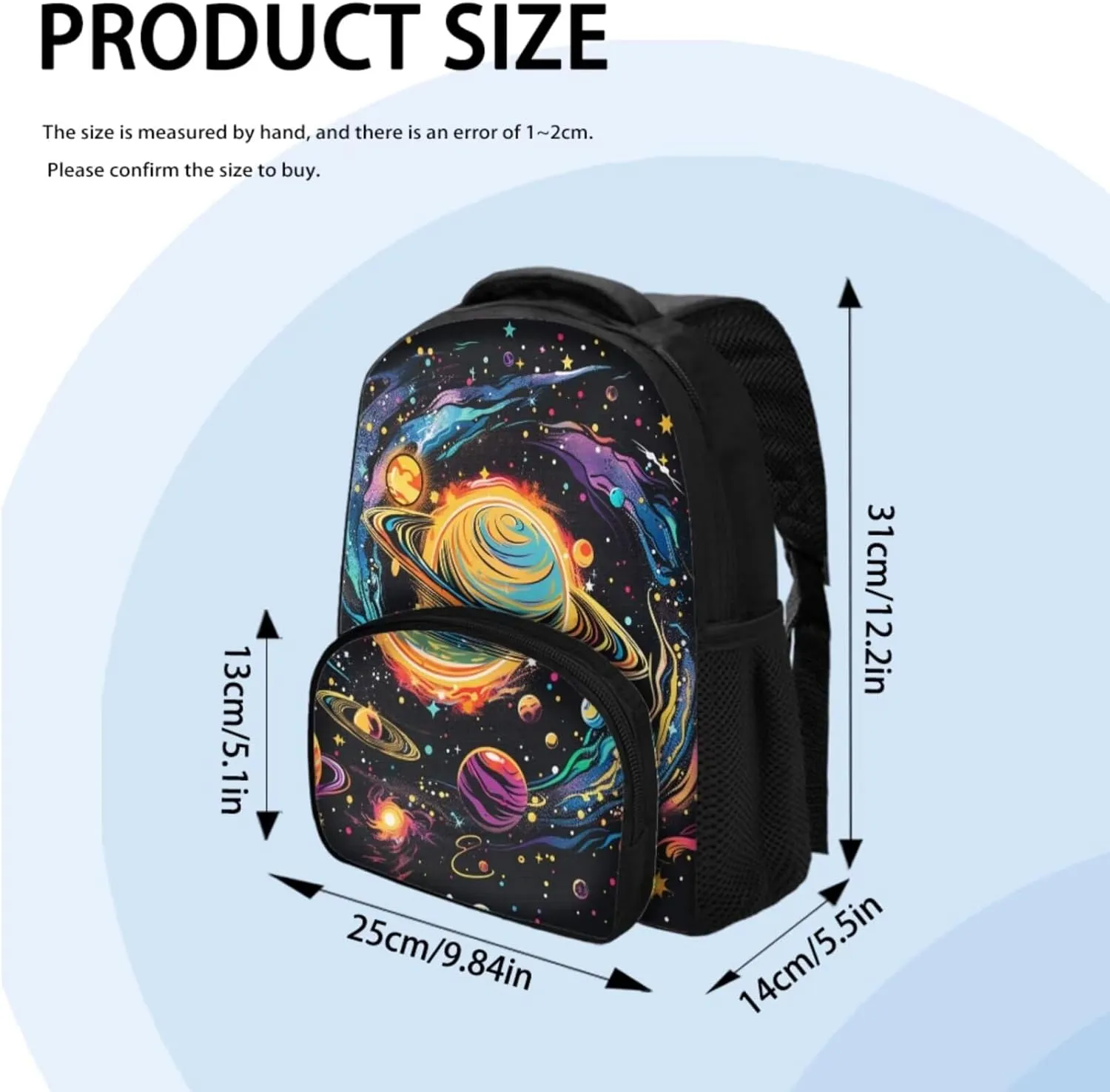 Solar System Backpack for Boys Girls 3PCS Backpack Set with Lunch Bag Pencil Case Cool Galaxy Bookbags for Children Teens Lightweight 12 Inch Backpack 3 in 1 Set for School Travel
