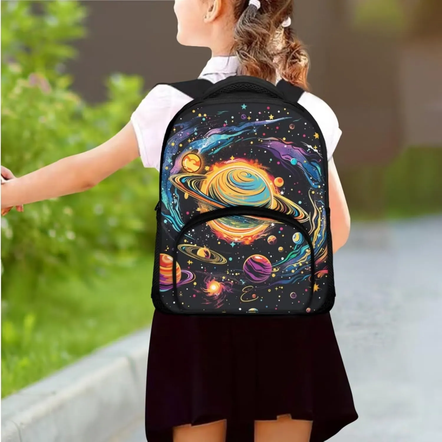 Solar System Backpack for Boys Girls 3PCS Backpack Set with Lunch Bag Pencil Case Cool Galaxy Bookbags for Children Teens Lightweight 12 Inch Backpack 3 in 1 Set for School Travel