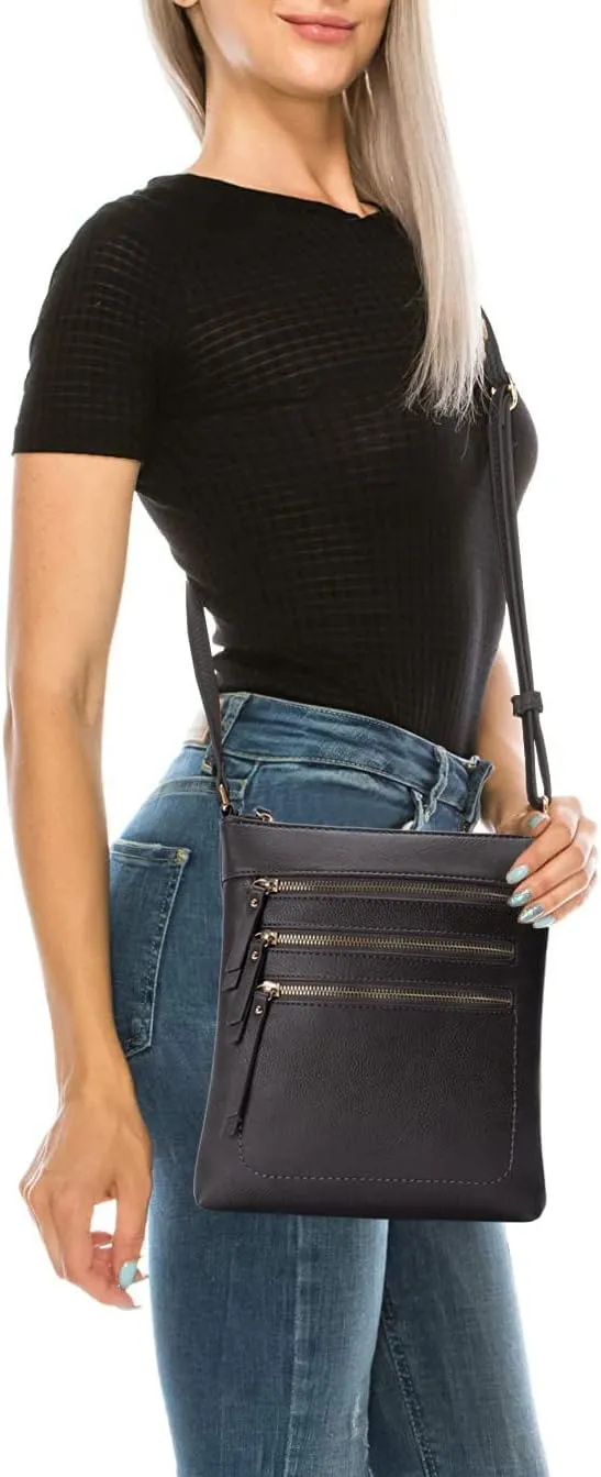 Solene Crossbody Bag Functional Multi Pocket Messenger Purse Top Zip Closure Shoulder Handbag With Adjustable Strap