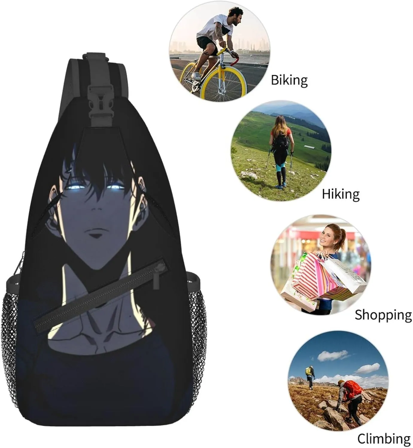 Solo Manga Leveling Crossbody Sling Backpack Sling Bag Multipurpose Travel Hiking Chest Bag Daypack for Women Men