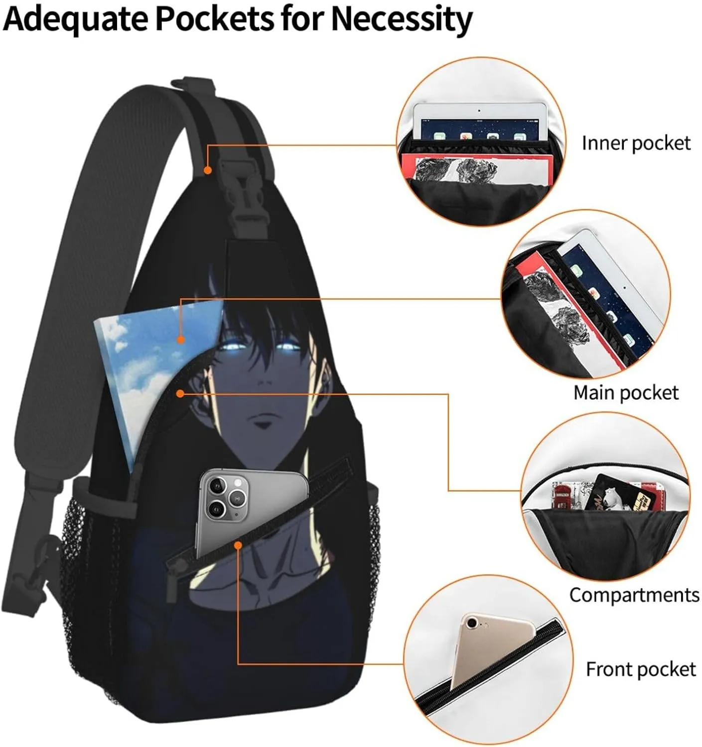 Solo Manga Leveling Crossbody Sling Backpack Sling Bag Multipurpose Travel Hiking Chest Bag Daypack for Women Men