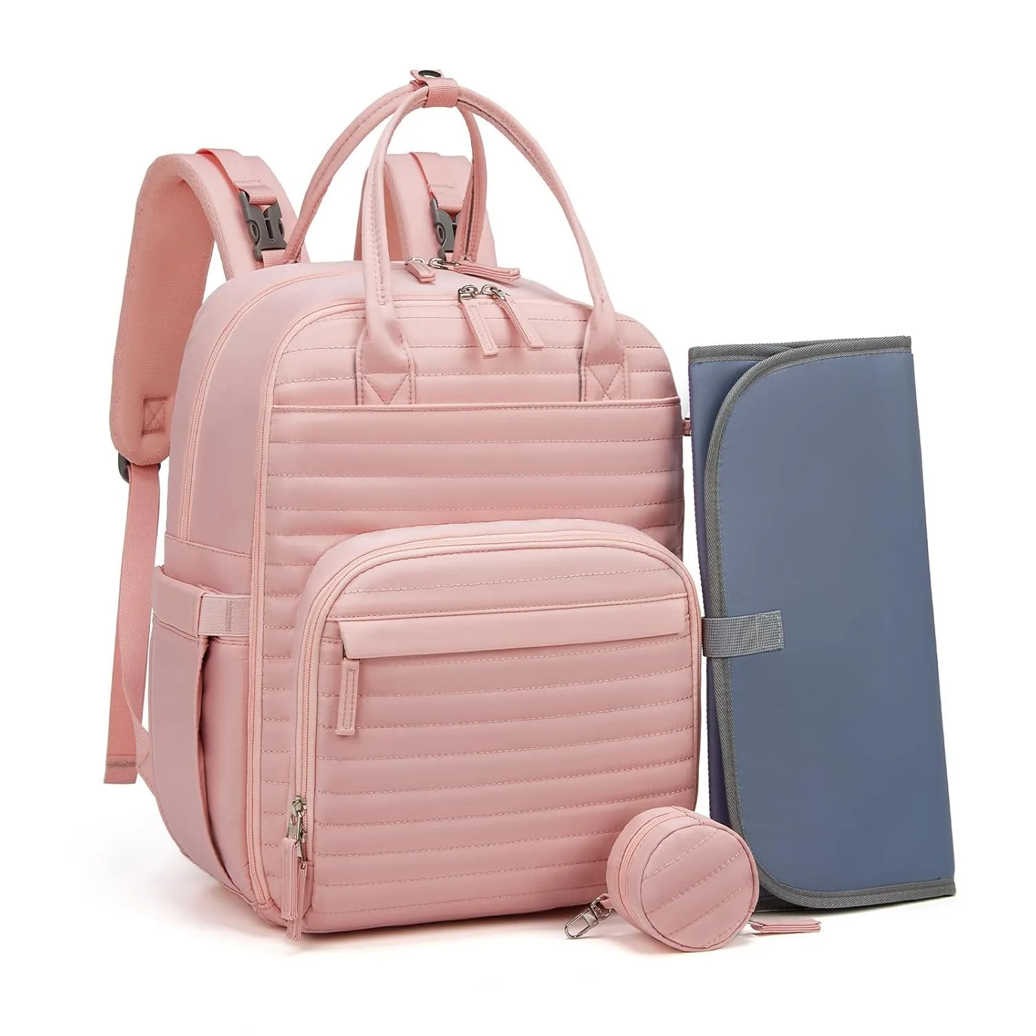 Somago Baby Diaper Backpack Multifunction Travel Essentials Baby Bag backpack for Baby Boys Girls with Changing pad Stroller Straps Pacifier Case Insulated Pockets (Pink)