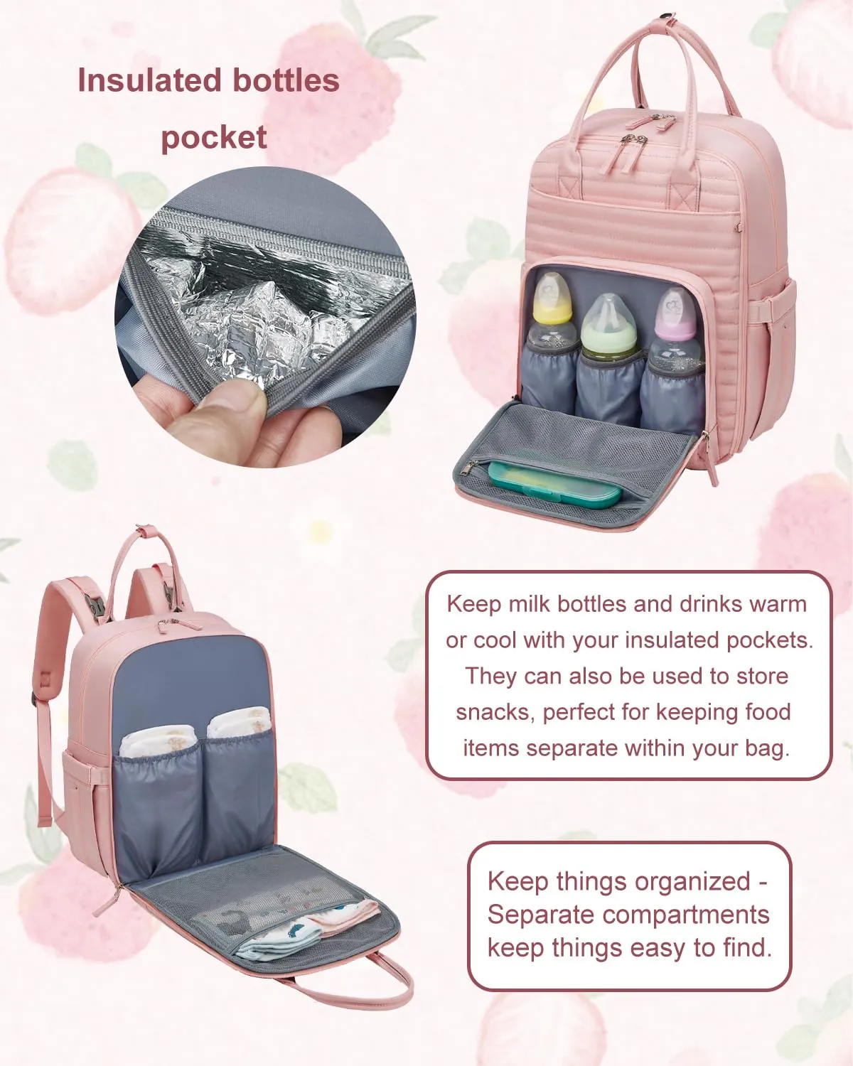 Somago Baby Diaper Backpack Multifunction Travel Essentials Baby Bag backpack for Baby Boys Girls with Changing pad Stroller Straps Pacifier Case Insulated Pockets (Pink)