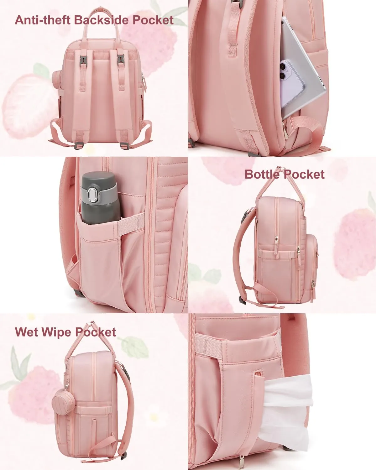 Somago Baby Diaper Backpack Multifunction Travel Essentials Baby Bag backpack for Baby Boys Girls with Changing pad Stroller Straps Pacifier Case Insulated Pockets (Pink)