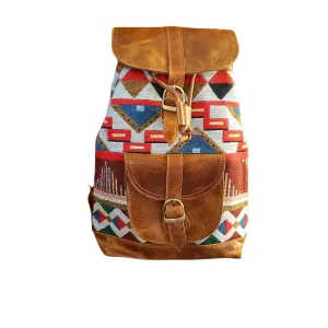 Southwest-influenced Leather and Jacquard Backpack Purse