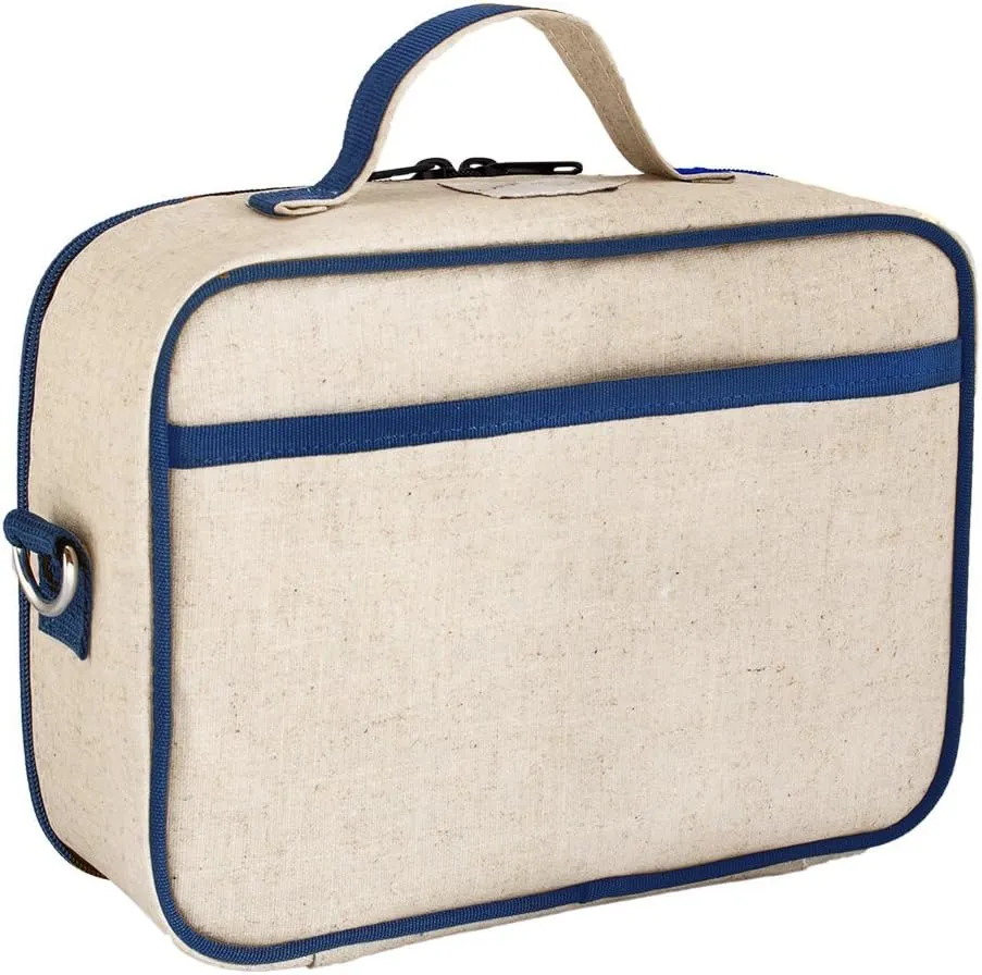 SoYoung Lunch Bag - Raw Linen, Eco-Friendly, Retro-Inspired and Easy to Clean (Blue Dinosaur)