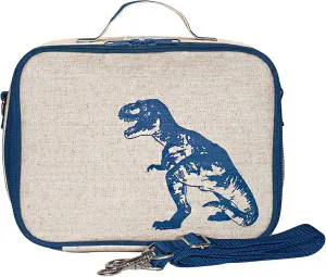 SoYoung Lunch Bag - Raw Linen, Eco-Friendly, Retro-Inspired and Easy to Clean (Blue Dinosaur)