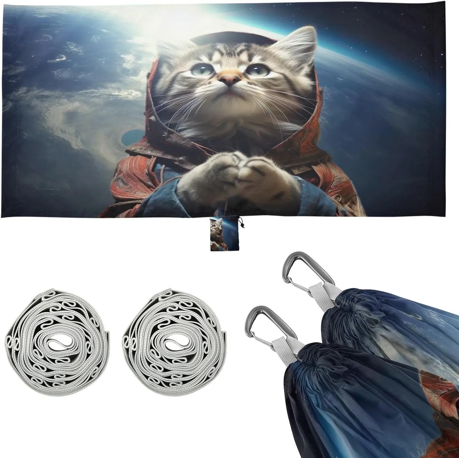 Space Cat Camping Hammock, Single Portable Hammocks with Tree Straps & Attached Carry Bag, 330Lbs Capacity Perfect for Outside Indoor Hiking Beach Backpack Travel
