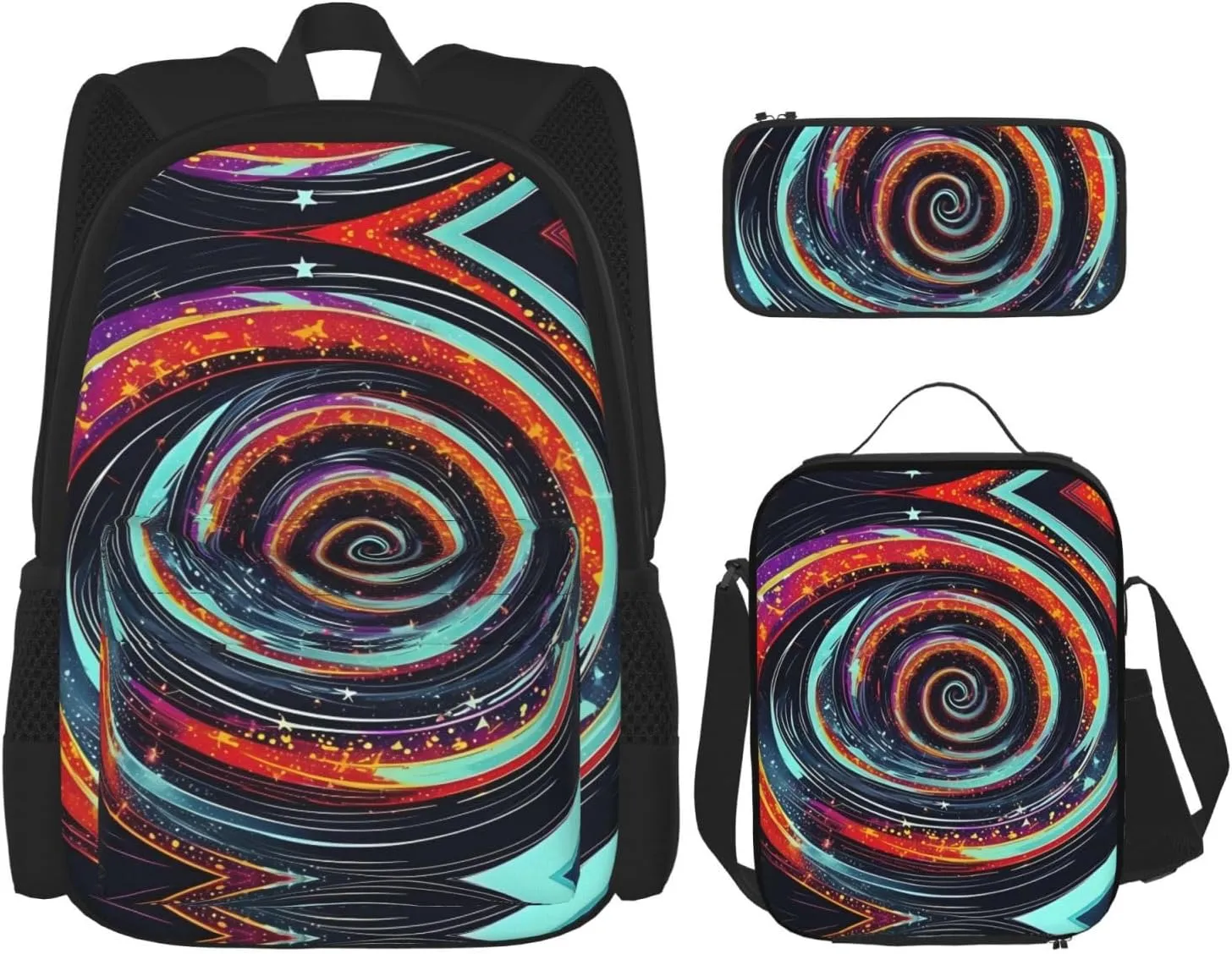 Space Spiral Cosmic Print Aesthetic Travel Backpack For Women 3-Piece Set,For Daily Use And Outdoor Activities