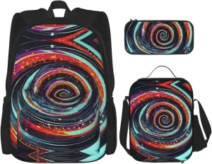 Space Spiral Cosmic Print Aesthetic Travel Backpack For Women 3-Piece Set,For Daily Use And Outdoor Activities
