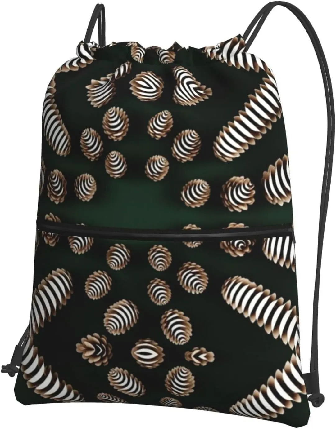 Spiral Pinecone Water-Resistant Zipper Drawstring Backpack for Gym/Yoga/Travel - Lightweight Foldable 15.3x18 Sports Bag w/Multiple Pockets