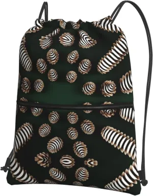 Spiral Pinecone Water-Resistant Zipper Drawstring Backpack for Gym/Yoga/Travel - Lightweight Foldable 15.3x18 Sports Bag w/Multiple Pockets