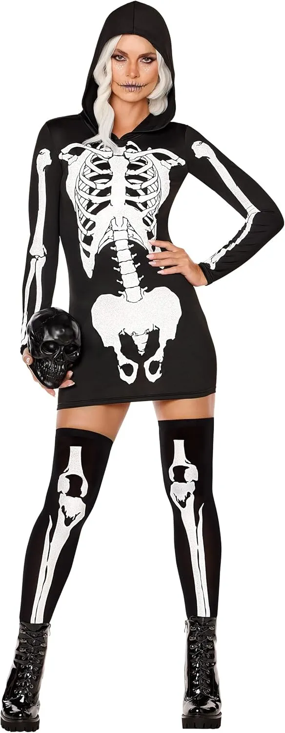 Spirit Halloween Adult Hooded Holographic Skeleton Costume | Dress Costume | Classic Halloween | Easy Costume