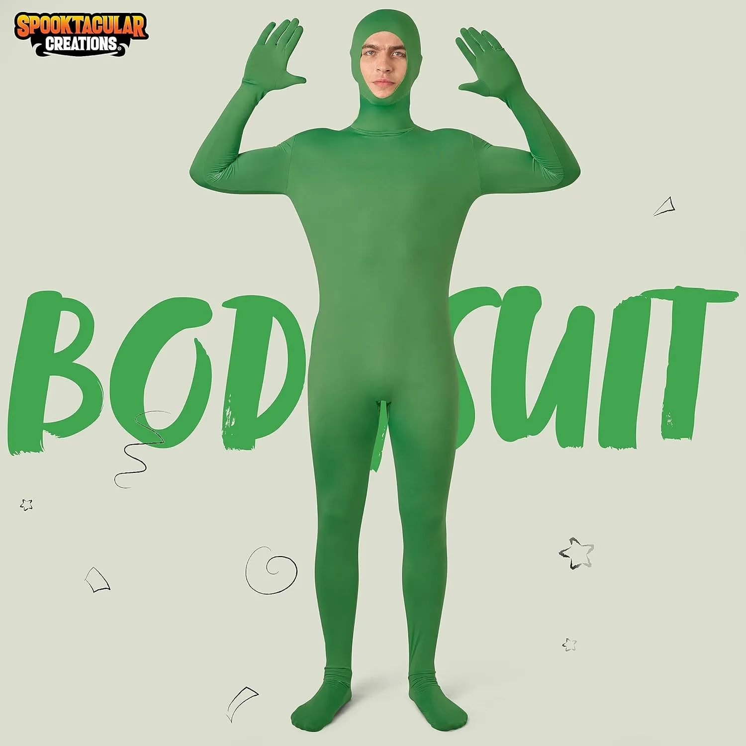 Spooktacular Creations Mens Halloween Costume Open Face Bodysuit Jumpsuit, Zentai Costume Bodysuit for Halloween Party