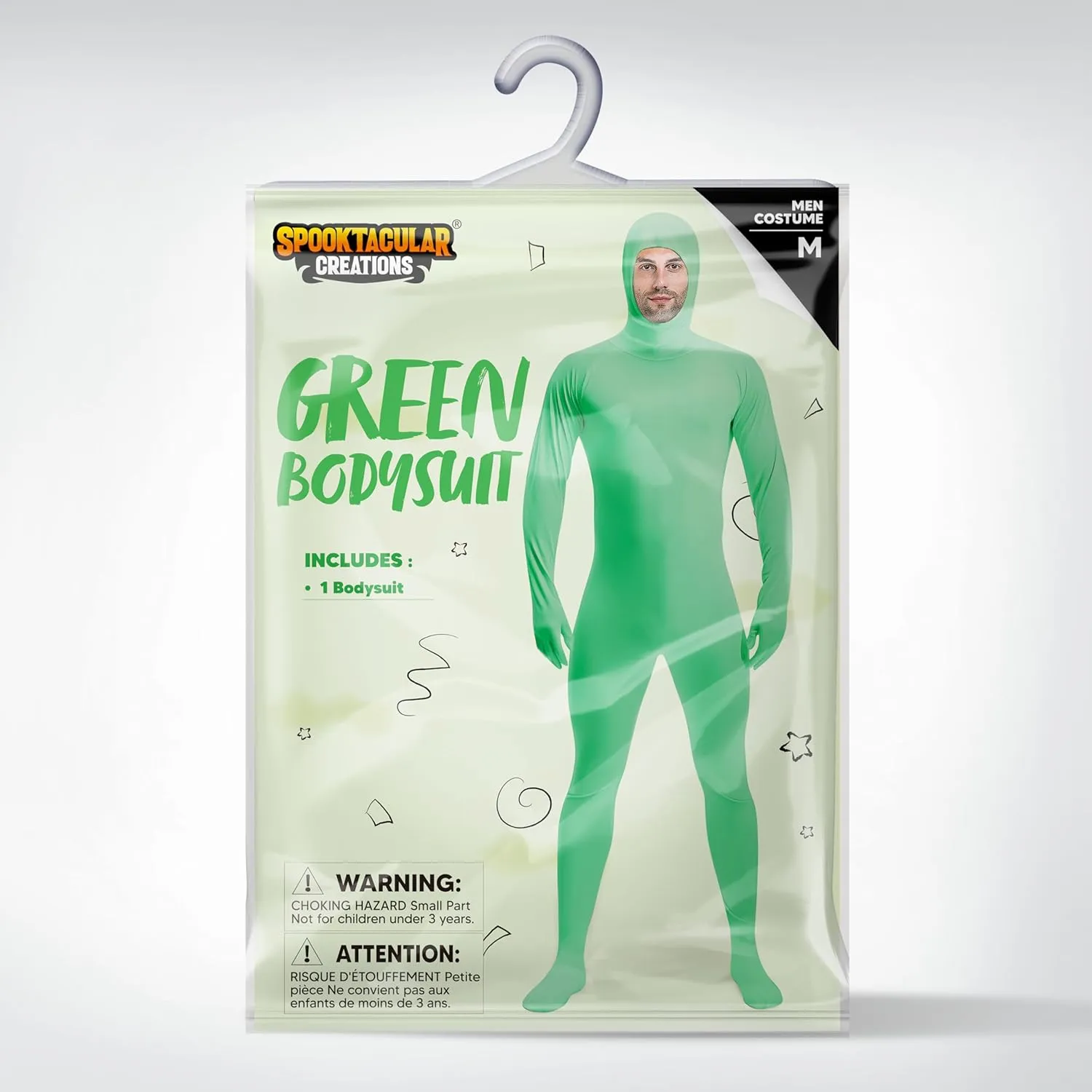 Spooktacular Creations Mens Halloween Costume Open Face Bodysuit Jumpsuit, Zentai Costume Bodysuit for Halloween Party