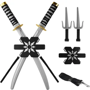 Spooktacular Creations Ninja Swords, Backpack Weapon Toy Set with Swords and Knives for Kids, Ninja Costume Accessories for Cosplay, Dress-up Party