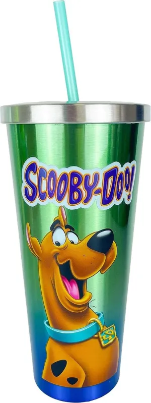 Spoontiques Scooby Doo Stainless Steel Cup with Straw - Stainless Steel Drinkware Tumbler - 24 Oz.