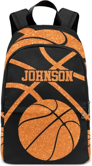 Sport Basketball Orange Personalized Backpack for Teen Custom Travel Backpack for Boys Girs Bookbag Casual Bag Name Gift, Design 12, EU5566SS