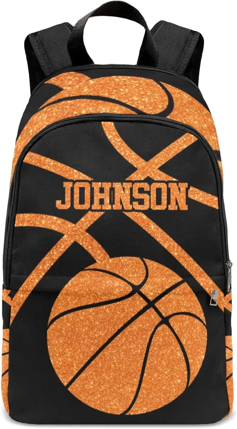 Sport Basketball Orange Personalized Backpack for Teen Custom Travel Backpack for Boys Girs Bookbag Casual Bag Name Gift, Design 12, EU5566SS