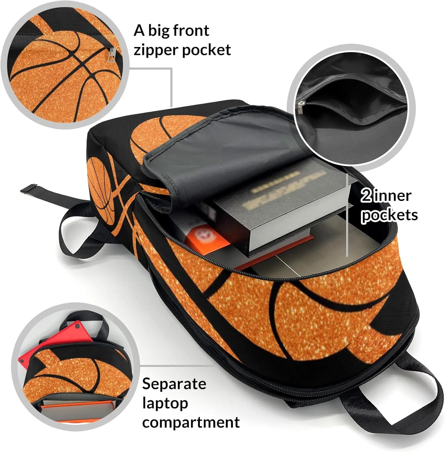 Sport Basketball Orange Personalized Backpack for Teen Custom Travel Backpack for Boys Girs Bookbag Casual Bag Name Gift, Design 12, EU5566SS