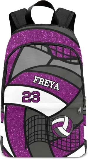Sport Volleyball Glitter Grape Personalized Backpack for Teen Custom Travel Backpack for Boys Girs Bookbag Casual Bag Name Gift, Design 10, EU5566SS